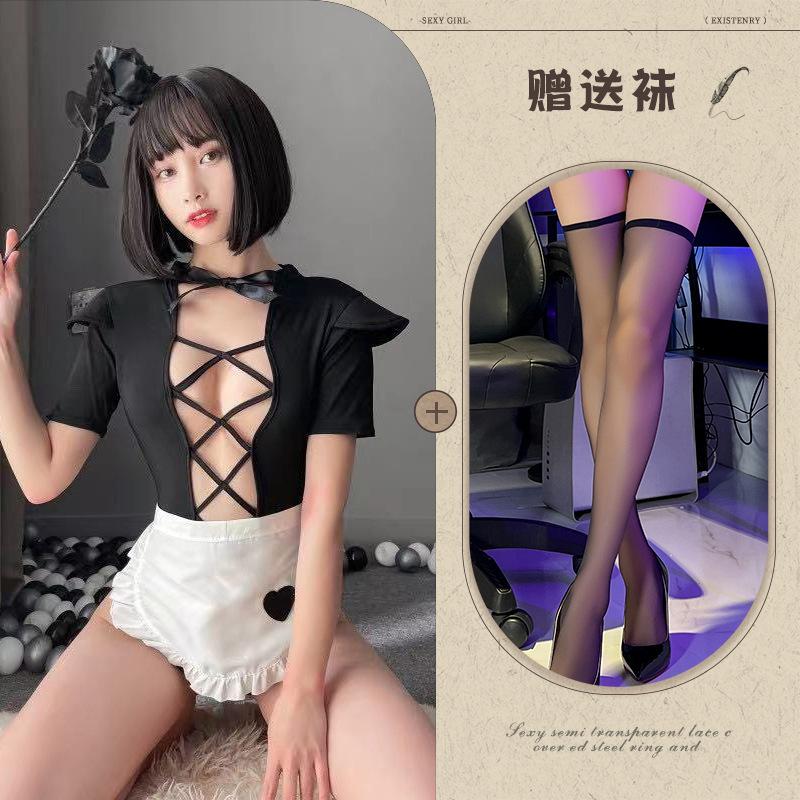 New Internet celebrity shot, sexy lingerie hollowed out maid secretary suit maid milk dress