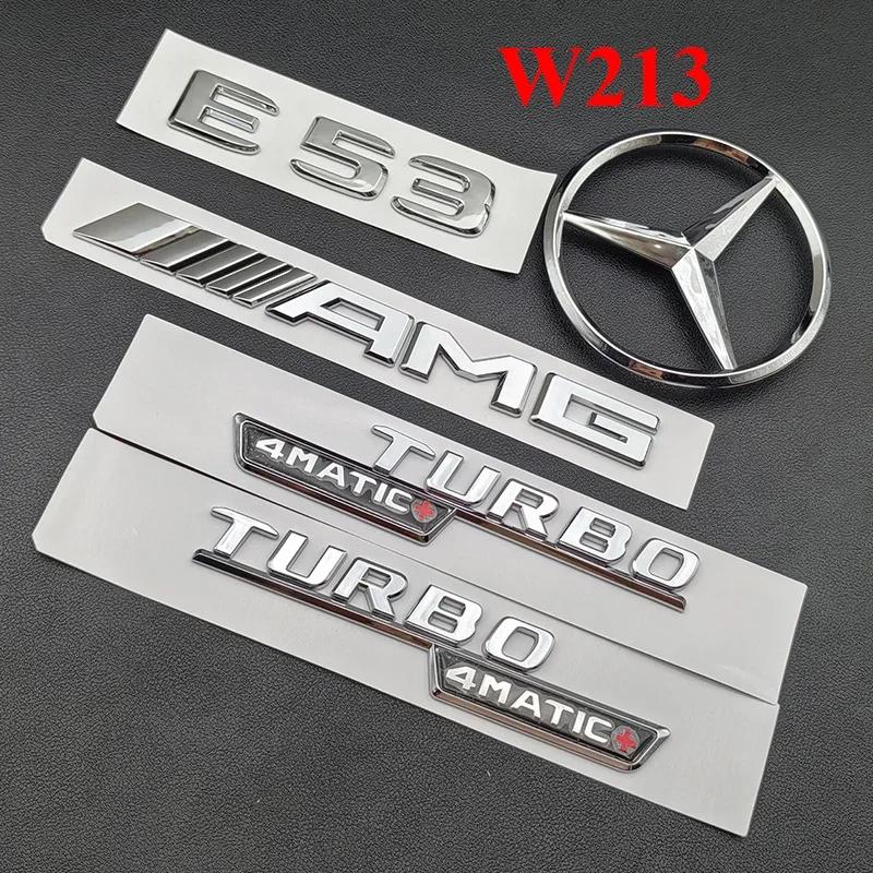 zrvmt3 2025 Hot 3D ABS Chrome Car Letters Logo E53 Fender TURBO 4MATIC Emblem Badge Rear Star AMG Sticker For Mercedes Benz AMG E53 W21