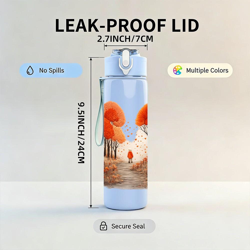 1PC Autumn Orange Red Tree Hill Scene Print 750ml Color Plastic Sports Water Bottle Leakproof Flip Straw Lid Suitable for Sports Office Home Use