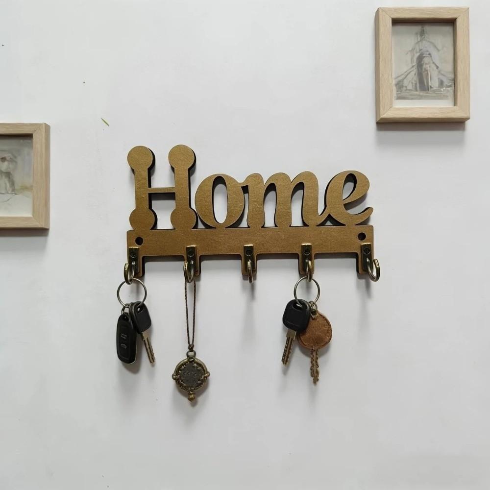 5-Hook Wooden Key Hook Rustic Key Storage Rack Durable Wall-Mounted Key Holder Apartment