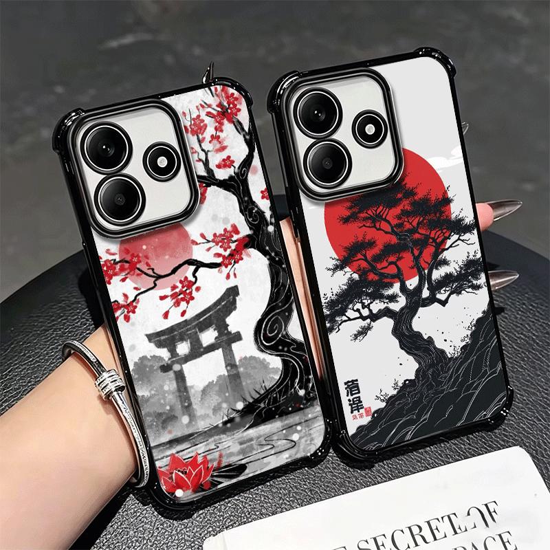 Japanese Minimalist Pine Tree Plating Phone Case For Xiaomi Redmi Note 14 15 Pro Plus 13 12 11 11S 11T 10 9S 9 5G Anti-Fall Aira