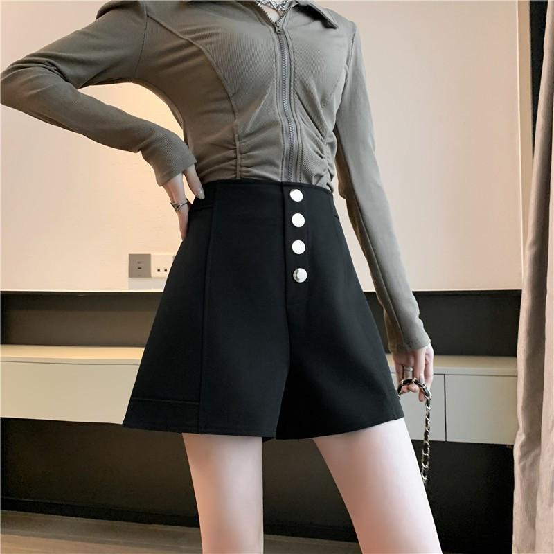 Buckle High-Waisted Black A-Line Shorts - Girls  2026 Summer Korean Fashion Versatile Outerwear Large чёрный