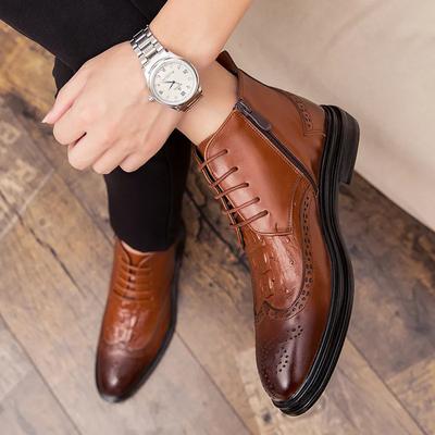 Fashion Business Chelsea Boots Mens Winter Ankle Boots Men Leather Zipper Side Thick Artificial Fur Snow Boots Men Winter Dress Shoes