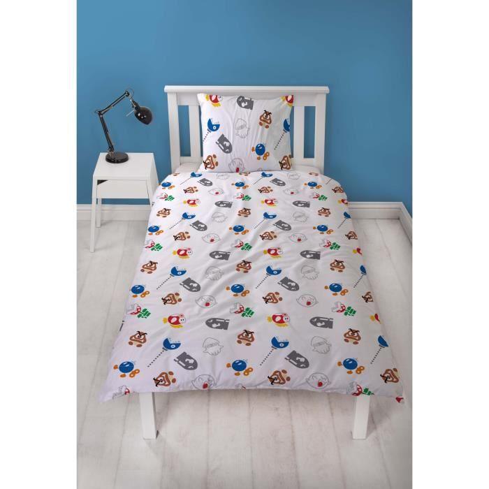 Parure de lit - MARIO BROS - Super Mario et ses amis - Microfibre - 1 housse de couette 140 x 200 cm + 1 taie 63 x 63 cm