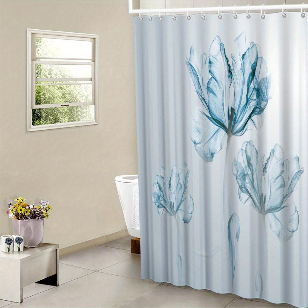 

1Pc Semi-Transparent Blue & White Floral Shower Curtain - Ethereal Tulip, Minimalist Polyester, Machine Washable, All-Season W60H190(CM)-1 Pcs