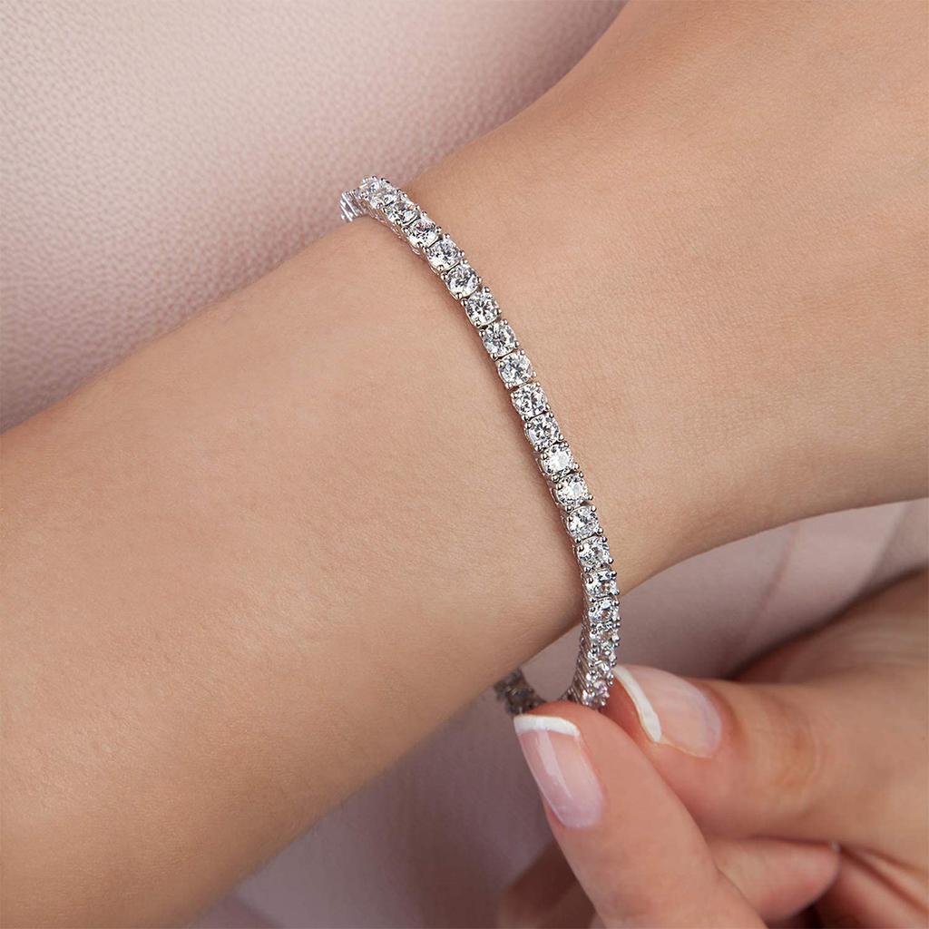 2pcs Simple And Stylish Fully Inlaid Micro-inlaid Water Diamond 3mm Cubic Zirconia Classic Tennis Bracelet