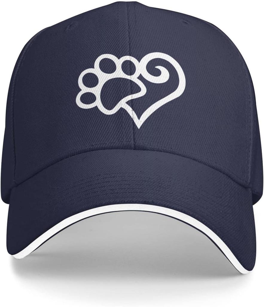 Paw Print Heart Graphic Baseball Cap Polyester Adjustable Casual Unisex Sandwich Hat