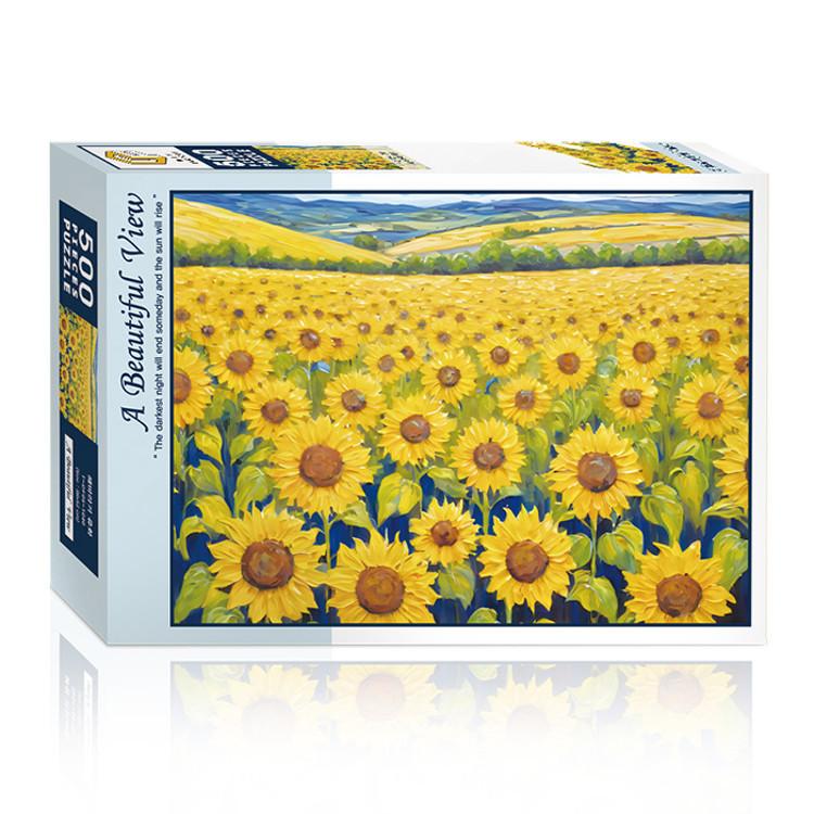 Yellow Sunflower Field Jigsaw Puzzle Flower Scenery 500 Pieces, Popular Korean Puzzle