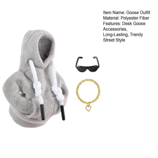 1 Set Desk Goose Hoodie Street Style Goose Outfit Plush Hoodie with Sunglasses And Necklace for 7-Inch Goose Statue Desk Table Decor