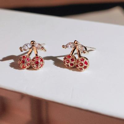 Version Coréenne Petite Boucle d'Oreille Cerise Boucles d'Oreilles Tendance pour Piercing d'Oreille Tempérament Simple Petit Style Cool Boucle d'Oreille Féminine