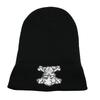 Solid Simple Color Knitted Hat With Skeleton Embroidery Design For Daily