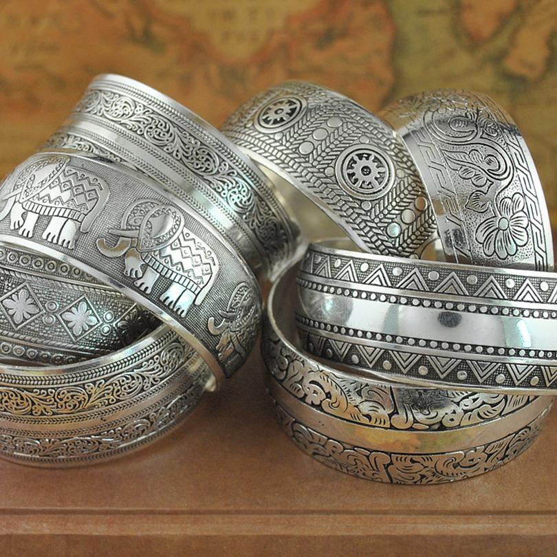 Vintage Cuff Bracelet Tibetan copper Plated Carved Flower Geometric Animal Opening Bangle Adjustable Indian Zircon Women Gifts