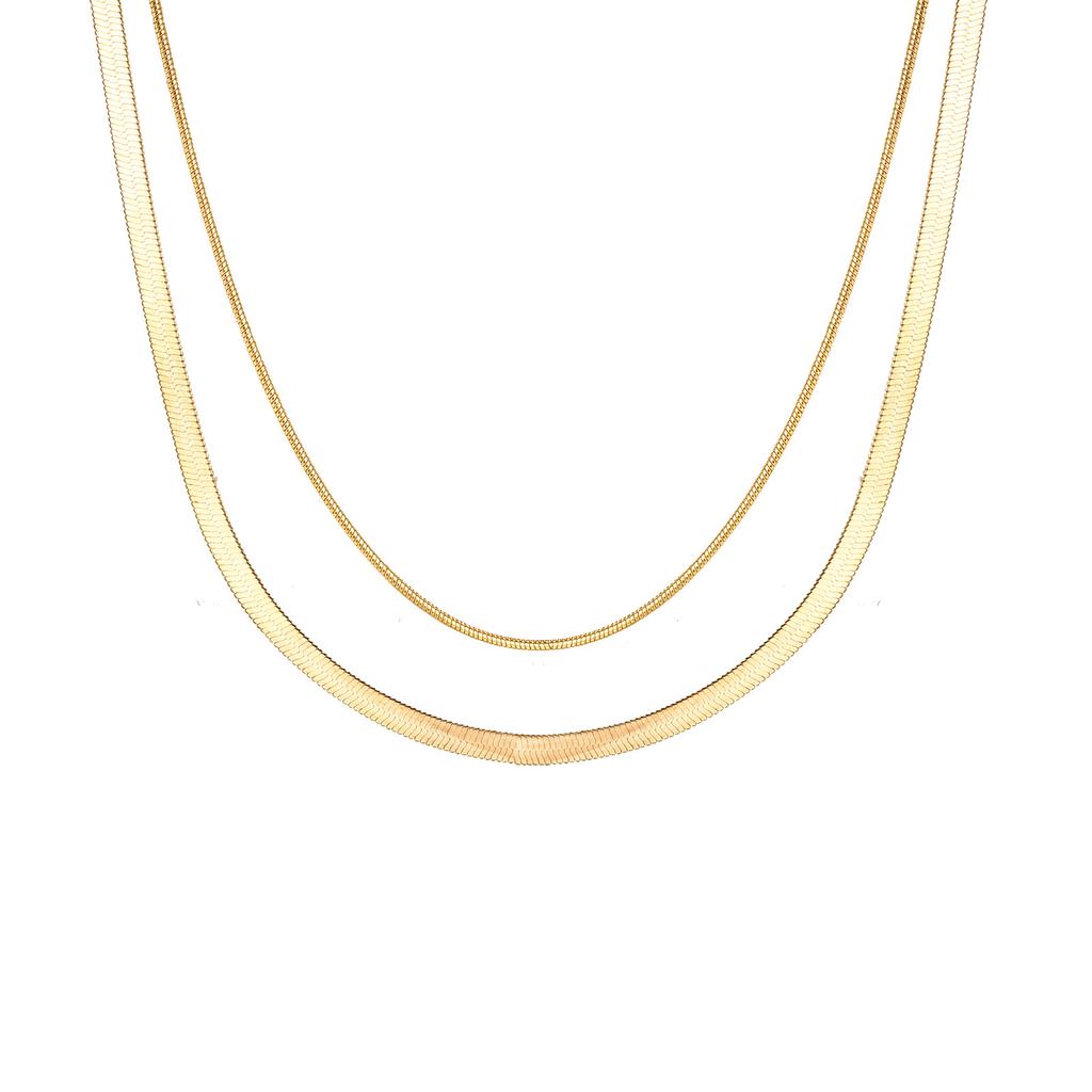 Double-Layer Stacked Snake Bone Chain Necklace For Women'S High-End Light Luxury Retro Gold Neck Chain