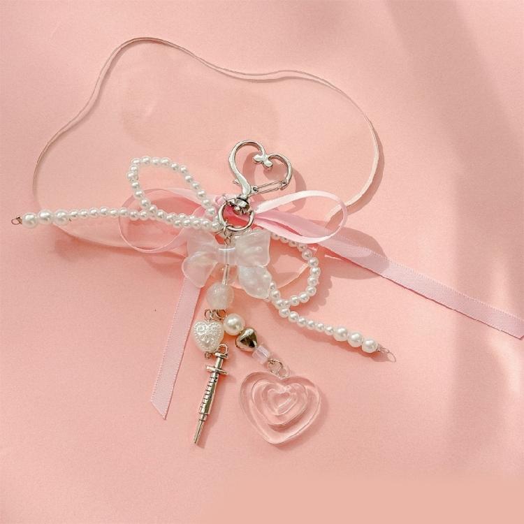 Fashionable Bows Tie Ribbon Keychain Imitation Pearls Beaded Bowknot Keyring Colorful Butterfly Knot Key Chain Ornament