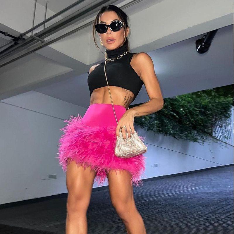 

Women Sexy Tight Evening Dress European and American Women s Clothing Tight Sexy Short Fur Bodycon Dress Rose Red XL