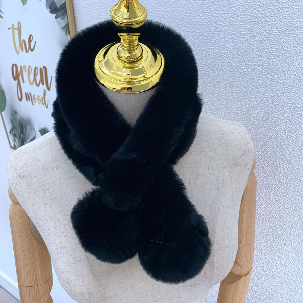 Scarf Women's Autumn and Winter New Fur Rabbit Plush Thickened Warm Scarf Solid Color Hairball Cross Student Children