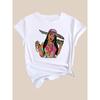 European Size Plus Size - Women'S Graphic T-Shirt - Bold Fashion Portrait with Sombrero & Money Design - White Tee for Everyday & Formal Outfits