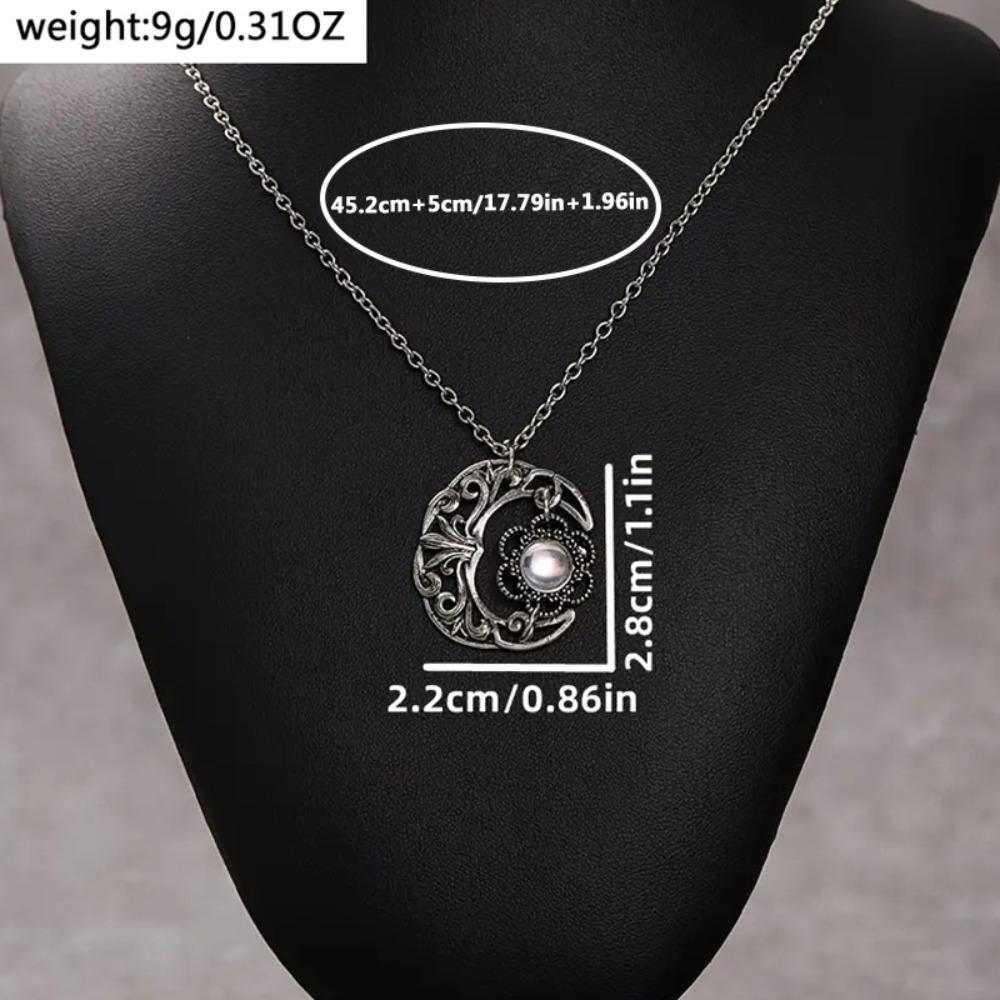 Vintage Moon Design Pendant Necklaces with Imitation Opal Stone Bohemian Beach Fashion Jewelry Silver Color Chain Gift for Women