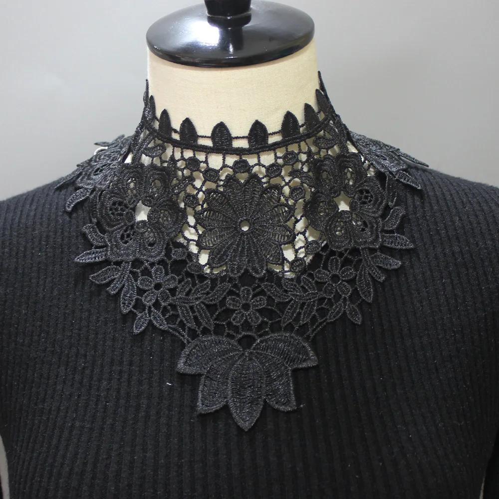 Women Lace Floral Fake Collars Ladies Shirts Detachable Collar White Black Embroidery Necklace False Collar Shawl Decorative