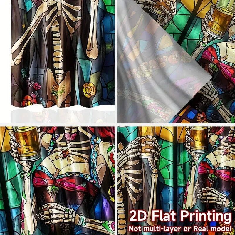 Halloween Colored Glass Curtains Skull Heart Pattern Prints Window Decorations Home Room Made Of Polyester