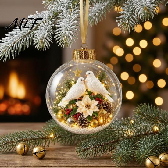 3D Holiday Character Figurines Christmas Faux Crystal Ball Hanging Ornaments with Warm LED Seasonal Home Decor Accessories Lights, Luminous