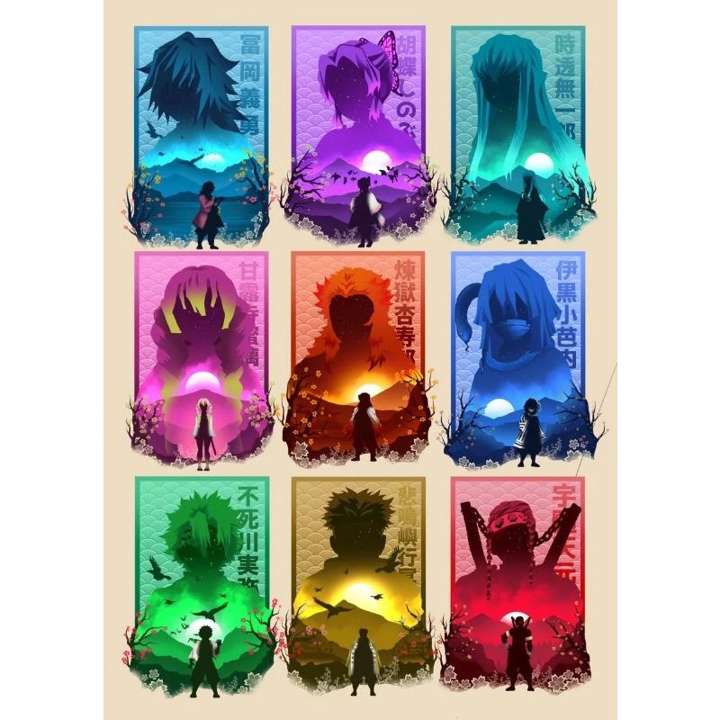 All Hashira Demon Slayer Colorful Poster Picture-in-Picture Canvas Painting Prints Wall Art Pictures for Living Room Home Decor