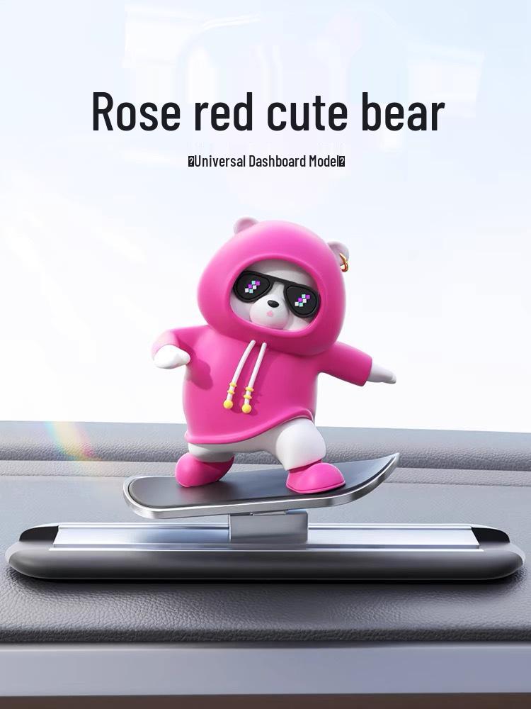 2025 Cross-Border Car Dashboard Bear Skateboard Ornament - Moving Cartoon Little Bear Decor