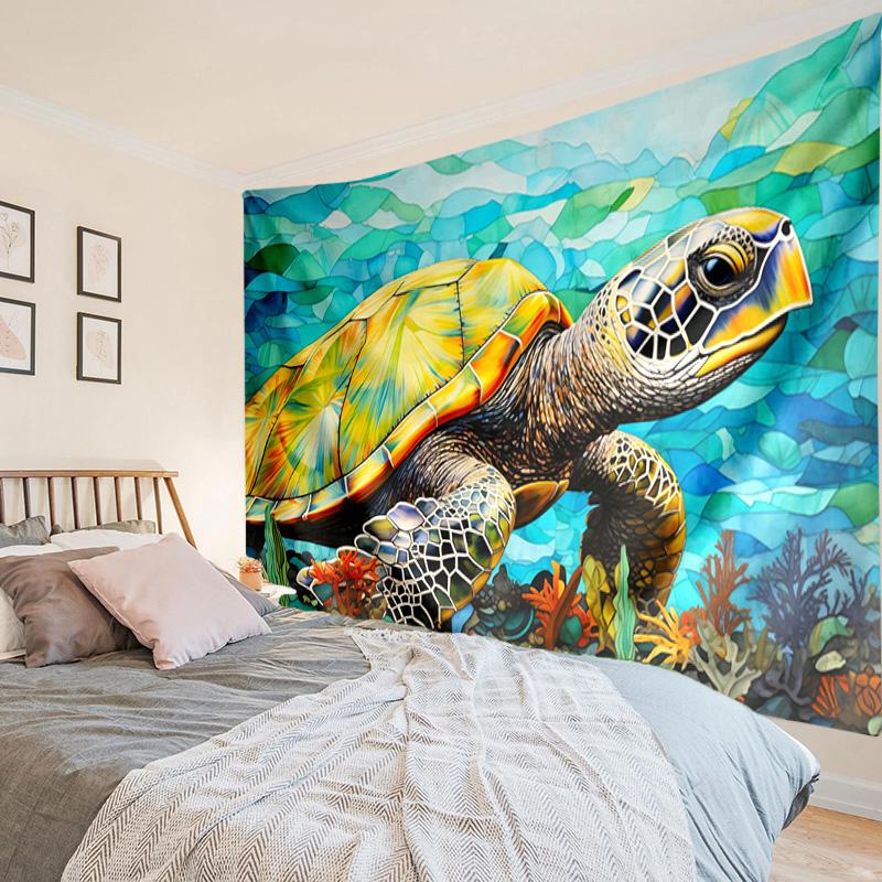Cartoon Sea Turtle Artwork Tapestry Room Decoration Wall Hanging for Living Room Bedroom, Dormitory, Birthday and Christmas Gifts