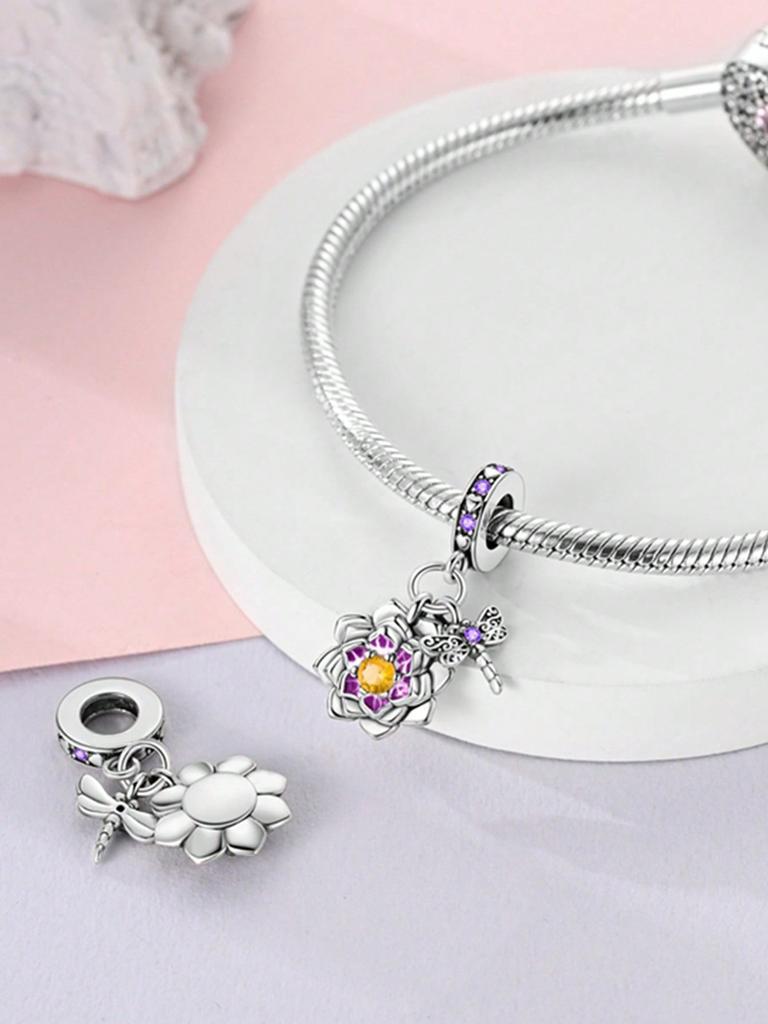 Pink Dragonfly Lily Of The Valley Beads Charm Copper Plated Fit Charms Copperoriginal Bracelet For Jewelry Making Diy Charm