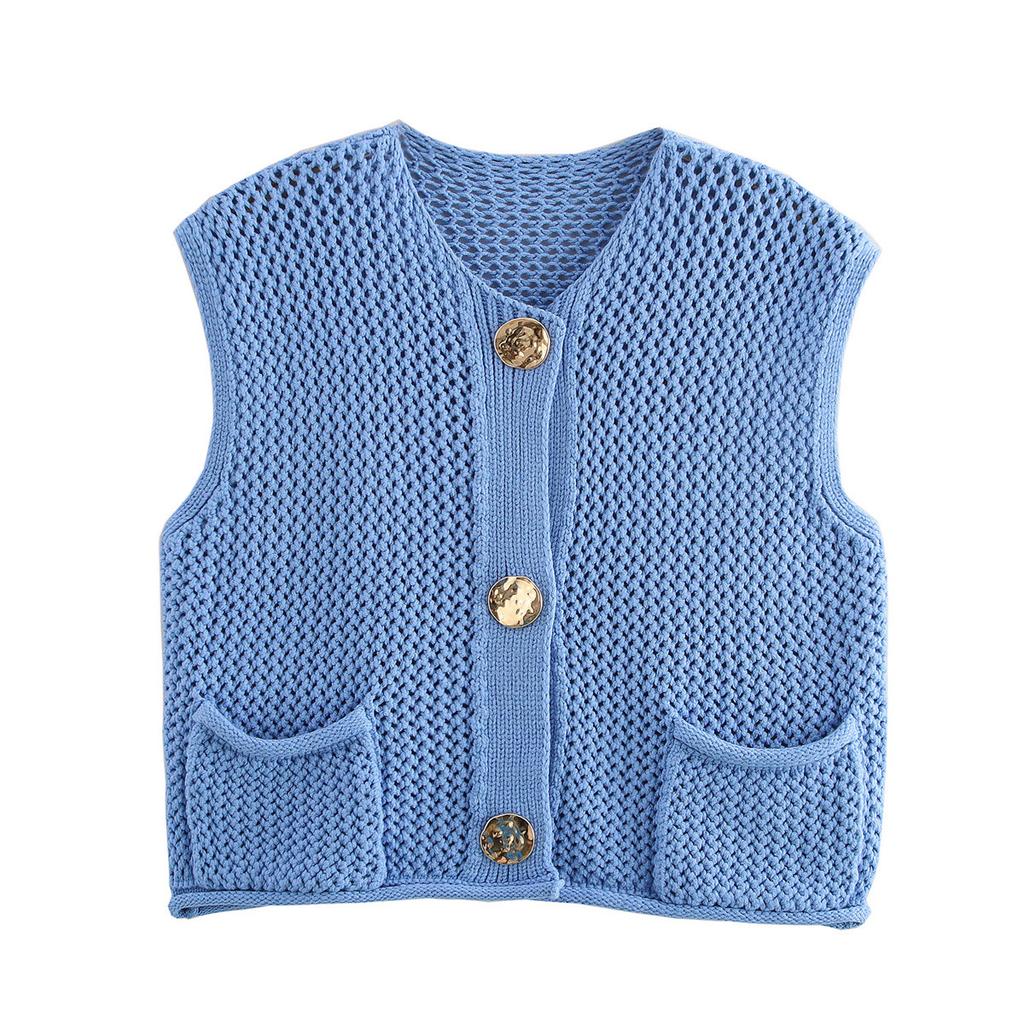 DAFIFY Damen Mode Lässig Frühling Herbst Einfarbige Druck Ärmellos V-Ausschnitt Pullover