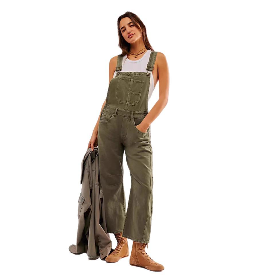 Vintage Street Style Washed Loose Fit Women's Denim Overalls for Autumn/Winter