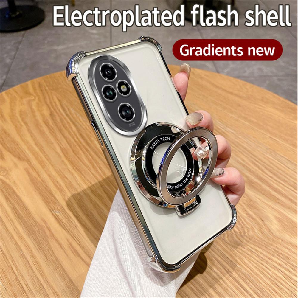 For Honor 200 Pro Glitter Shockproof Plating Bracket Phone Holder Case For Honor 200 50 60 70 80 90 100 Pro X9A Soft Stand Cover