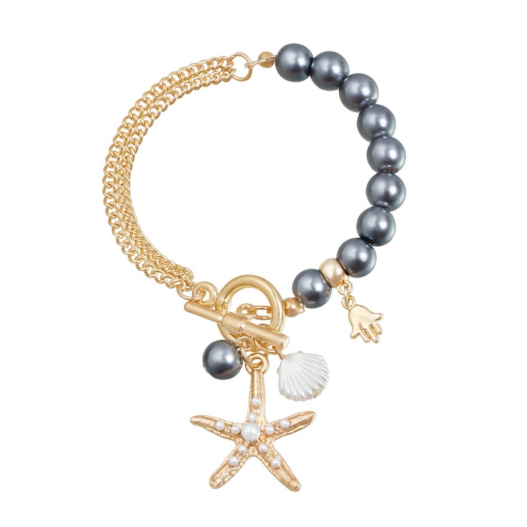 European and American Jewelry Summer Casual Style Starfish Palm Collarbone Chain Beaded Splicing Light Luxury High-end Necklace