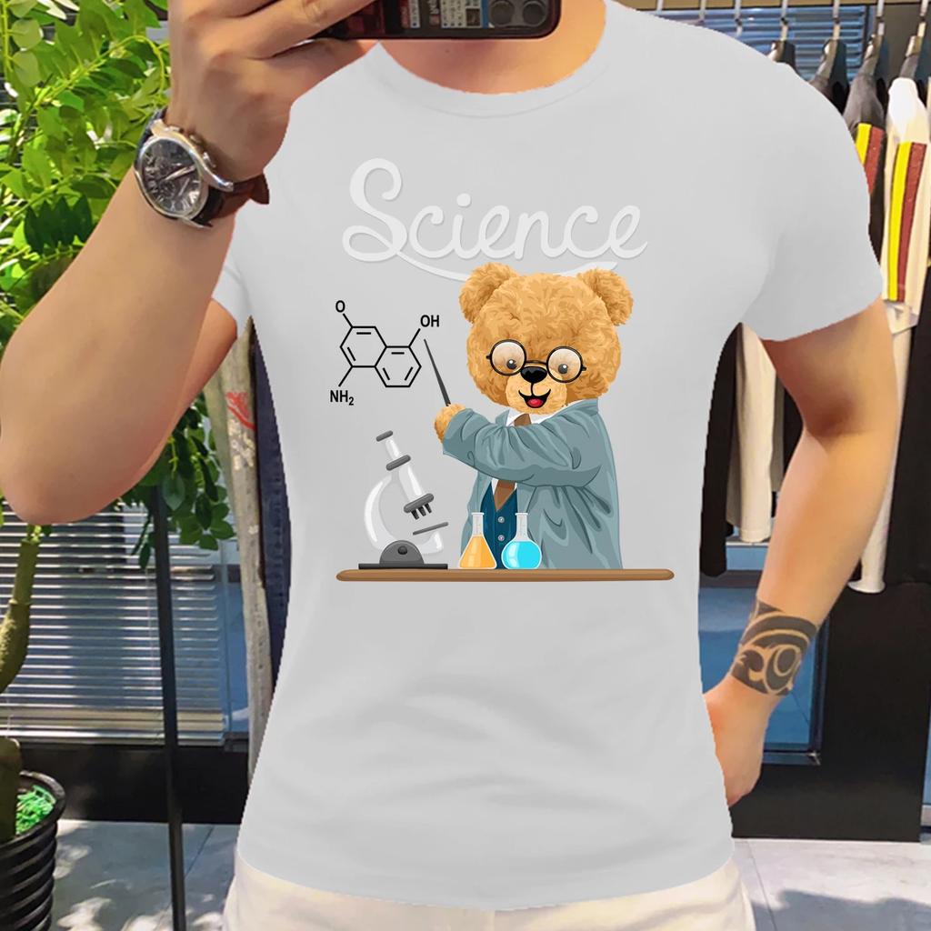 Motorcycling Bear Funny Cute Top Camisetas Black Ladies Tshirts Aesthetics Graphic White Short Sleeve 100%Cotton Man's T-shirt