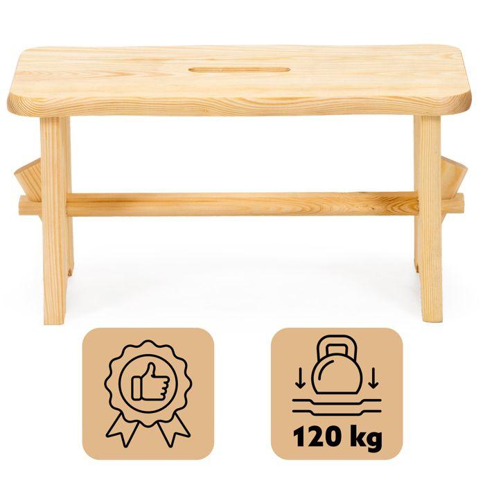 Tabouret en bois marchepied - SPRINGOS - WF0001 - pin naturel - non verni - 39x19x20 cm