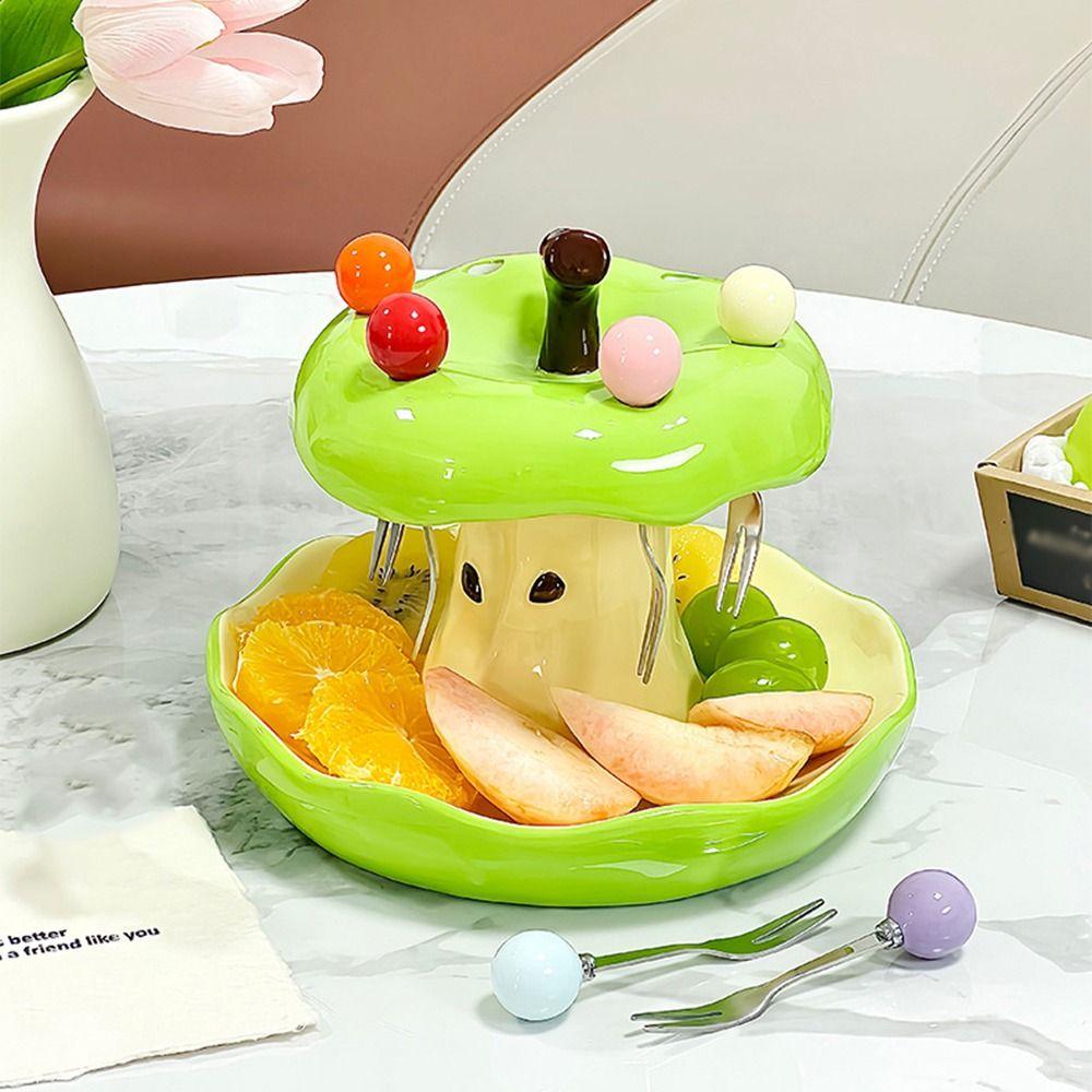 Creative Colorful Fruit Fork Plate Set Fruit Fork with Fruit Plate Set Party Supply