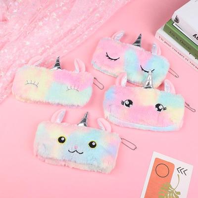 Trousse à crayons en peluche licorne cœur style coréen pour enfants