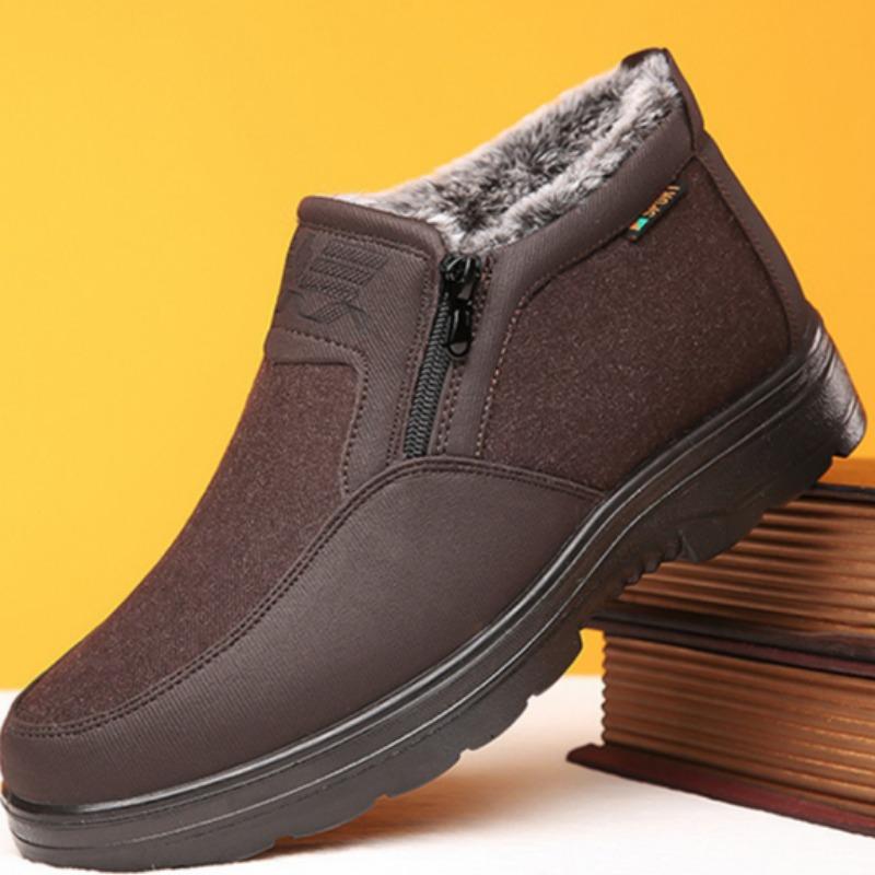 Fashion Cotton Shoes Middle-aged Elderly Men's New Plush Warm Anti Slip Waterproof Snow Boots Outdoor Work Travel Leisure Shoes 2024