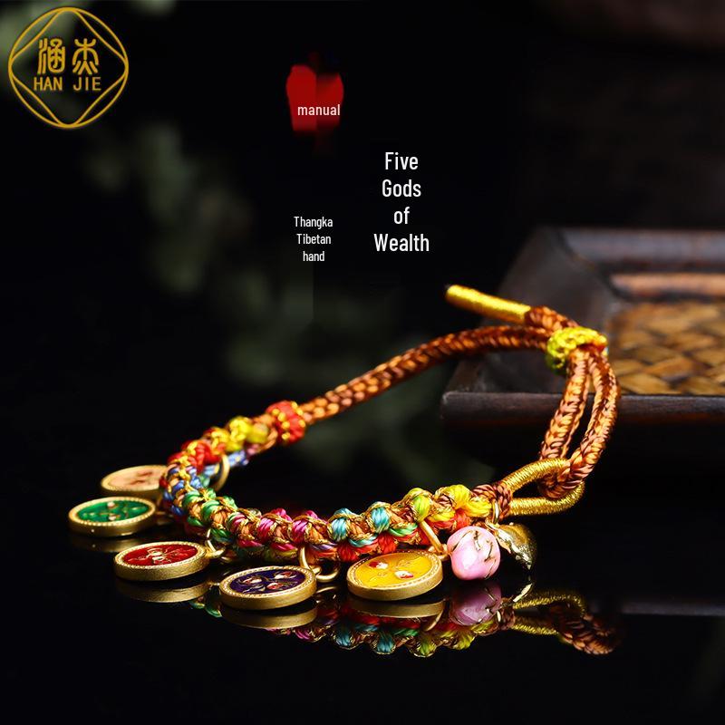 

Trendy Handmade Pan Chang Knot Bracelet - Five Wealth Gods Tibetan Thangka Ethnic Style