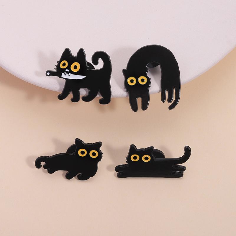 Cute Big Eyes Black Cat Enamel Pin Kawaii Kitty Cartoon Animal Brooches Lapel Backpack Badge Funny Jewelry Gifts For Friends