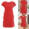 Women's Short Sleeve Crew Neck Ruffle Tiered Layered Flowys Swing Long Midi Dress Summer Dresses Casual Loose Dresses