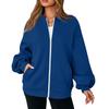 Women's Fashion Long Sleeve Color V-Neck Loose Oversize Zipper Jacket