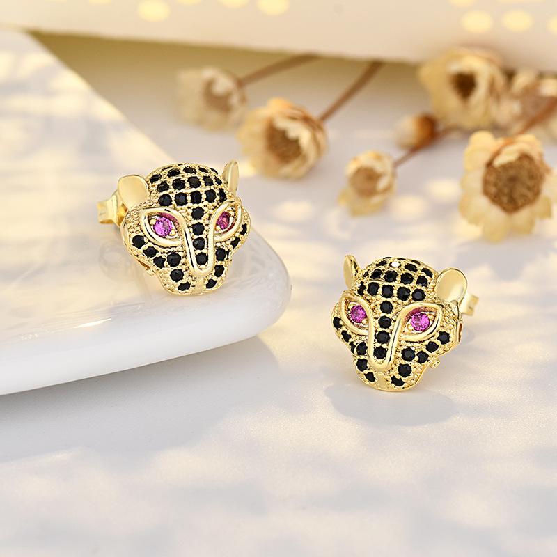 

Микро-инкрустированные модные легкие роскошные стильные серьги-иглы серьги с головой леопарда модные высококачественные золотые серьги