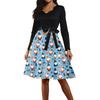 Damen Casual Mode V-Ausschnitt Langarm Retro Weihnachtsprint Retro Kleid