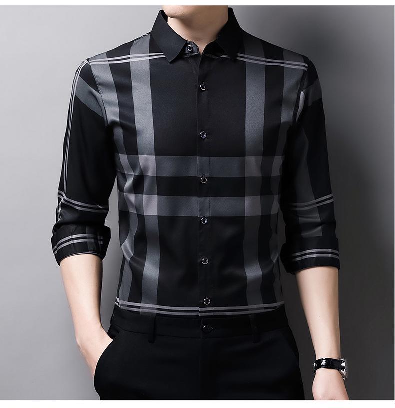 Hengyuanxiang Men's Autumn Plaid Long Sleeve Iron-Free Casual Shirt