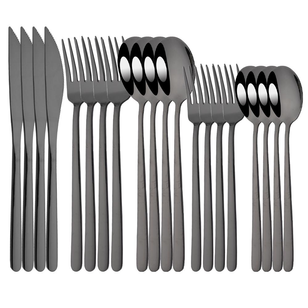 20Pcs Pink Silver Dinnerware Set Knife Dessert Fork Spoon Flatware Cutlery Set 304 Stainless Steel Silverware Tableware Kitchen