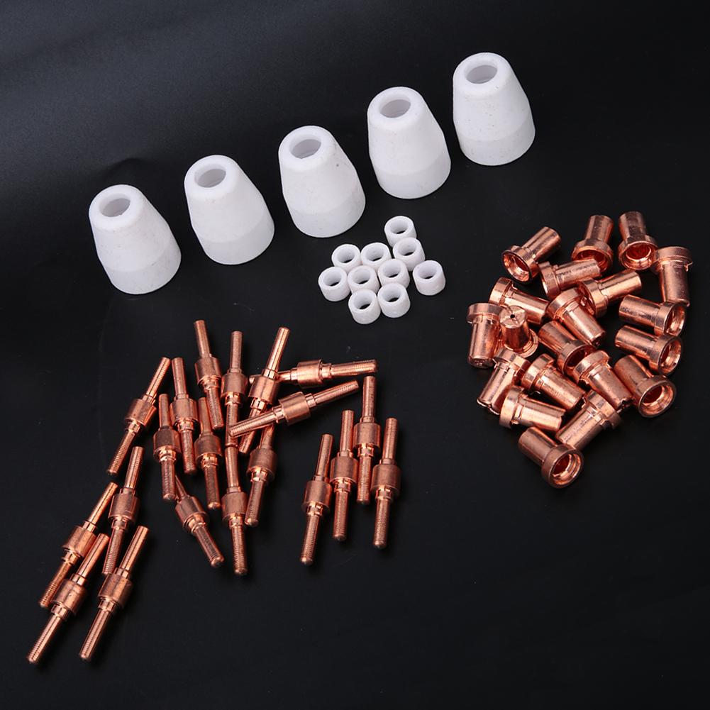 55pcs Plasma Cutter Extended Electrode Nozzle Shield Cup Gas Ring for PT31 Torch