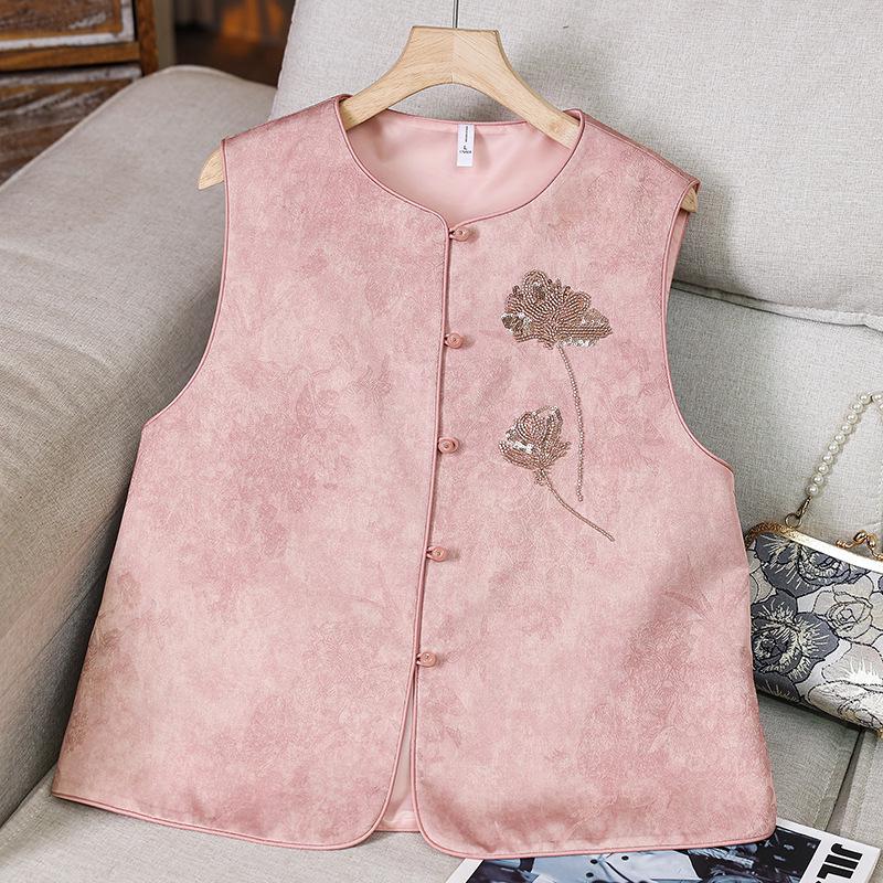 2026 New Chinese Style Embroidered Beaded Sleeveless Kimono Top for Women