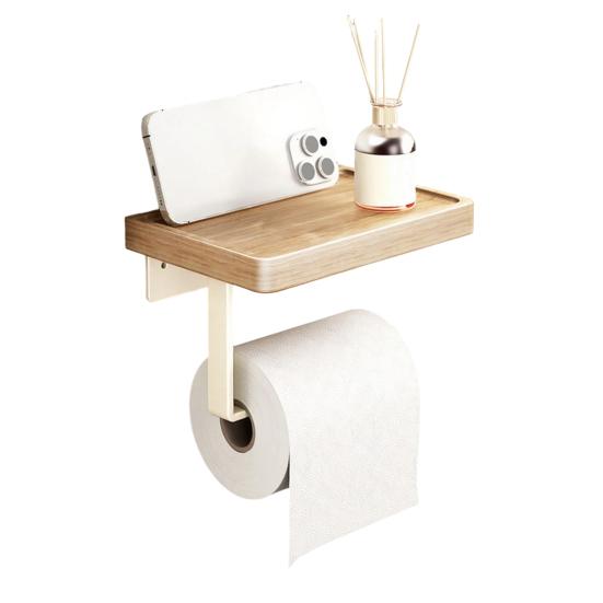 Wall Storage Rack Strong Load-Bearing Wall-Mounted Organizer with Rounded Paper Outlet Smooth Pull-Out Multifunctional Wood Metal Bathroom Shelf