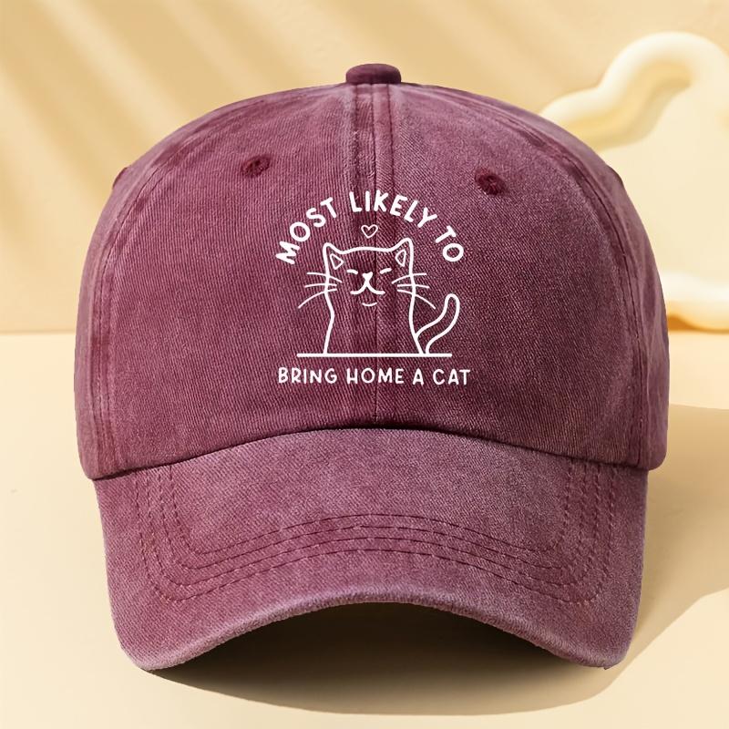Most Likely to Bring Home a Cat Graphic Baseball Cap Vintage Washed Polyester Casual Dad Hat Unisex One Size